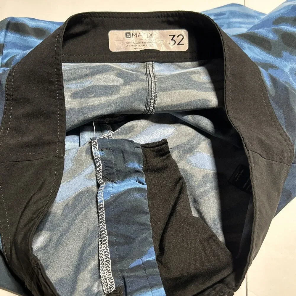 Matix Mens Board Shorts Sz. 32 Blue Black Water Waves Tie Front